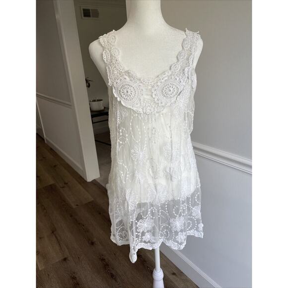 Wet Seal Y2K Lace Flowy Mesh Tank Top Tunic Dress Cover Up Sz M Fairy Whimsy VTG - Picture 1 of 7